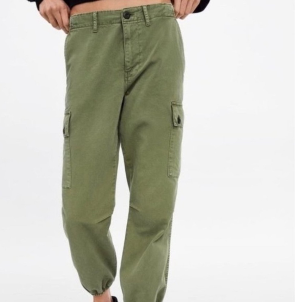 Zara Army Green Cargo Jogger High Rise Pankh tee Pockets Women's Size 8